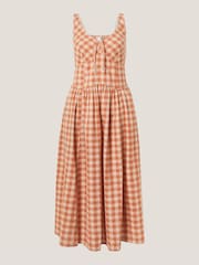 Monsoon Orange Hattie Sleeveless Gingham Midi Dress - Image 5 of 5