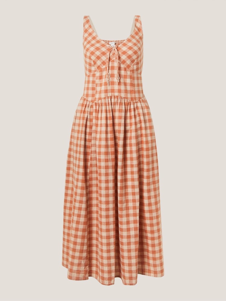 Monsoon Orange Hattie Sleeveless Gingham Midi Dress - Image 5 of 5