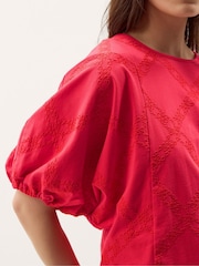 Monsoon Red Ellie Puff Sleeve Embroidered Jersey Top - Image 3 of 4