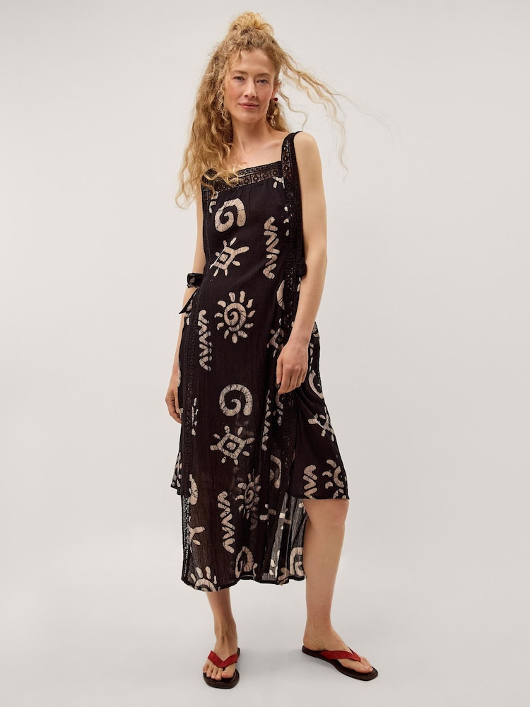 Monsoon Black Mafalda Sun Print Lace Midi Dress - Image 1 of 3 Monsoon Black Mafalda Sun Print Lace Midi Dress - Image 1 of 3