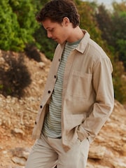 Stone Natural Linen Blend Chore Shacket Overshirt - Image 1 of 9