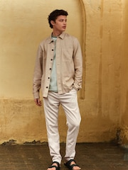 Stone Natural Linen Blend Chore Shacket Overshirt - Image 2 of 9