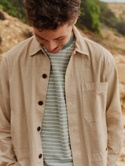 Stone Natural Linen Blend Chore Shacket Overshirt - Image 3 of 9