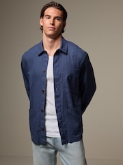 Blue Linen Blend Chore Shacket Overshirt - Image 1 of 7
