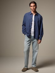 Blue Linen Blend Chore Shacket Overshirt - Image 2 of 7