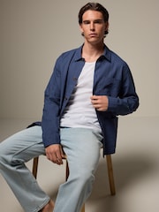 Blue Linen Blend Chore Shacket Overshirt - Image 3 of 7