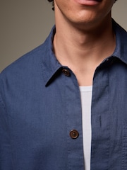 Blue Linen Blend Chore Shacket Overshirt - Image 4 of 7