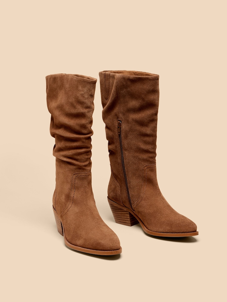 White Stuff Brown Azalea Suede Mid Slouch Boots - Image 2 of 4