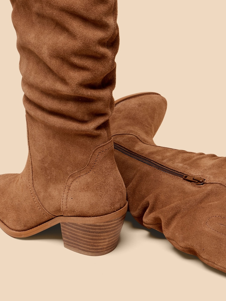 White Stuff Brown Azalea Suede Mid Slouch Boots - Image 4 of 4