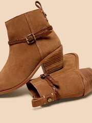 White Stuff Brown Peony Suede Plait Strap Boots - Image 4 of 4
