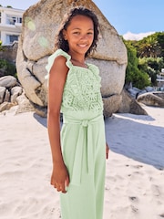 Lipsy Green Crochet Jersey Jumpsuit (5-16yrs) - Image 3 of 4