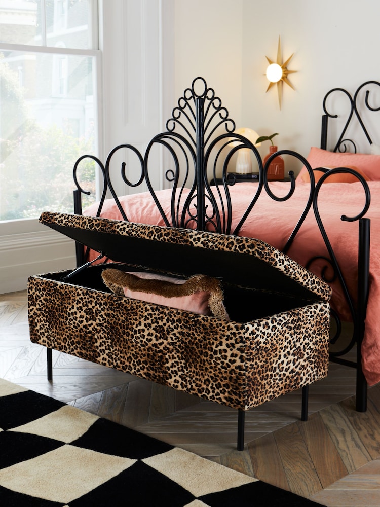 Rockett St George Leopard Love Velvet Loren Storage Ottoman Bench - Image 2 of 6