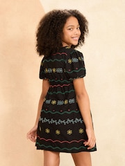 Love & Roses Black Embroidery Smock Dress (From 2-16yrs) - Image 3 of 4