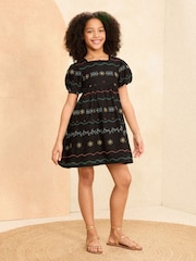 Love & Roses Black Embroidery Smock Dress (From 2-16yrs) - Image 4 of 4
