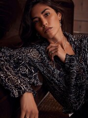 Mint Velvet Grey Metallic Print Blouse - Image 2 of 4