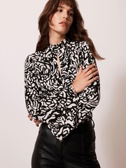 Mint Velvet Black Graphic Print Top - Image 1 of 6
