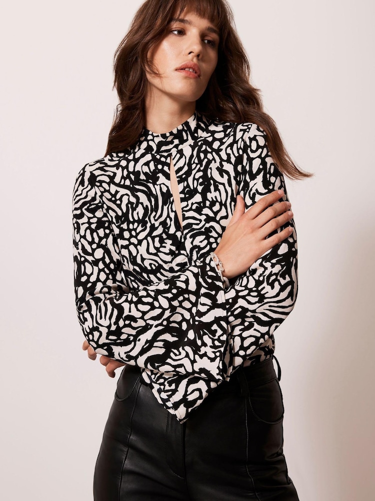 Mint Velvet Black Graphic Print Top - Image 1 of 6