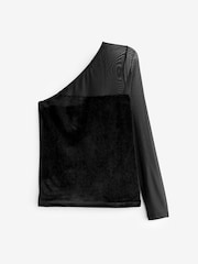 Mint Velvet Black Asymmetric Mesh Top - Image 3 of 5