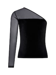 Mint Velvet Black Asymmetric Mesh Top - Image 4 of 5