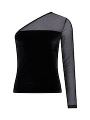 Mint Velvet Black Asymmetric Mesh Top - Image 5 of 5