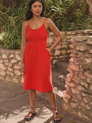 Red Button Down 100% Cotton Cami Summer Dress - Image 1 of 5