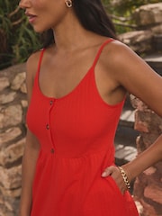 Red Button Down 100% Cotton Cami Summer Dress - Image 2 of 5