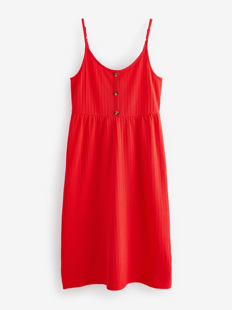 Red Button Down 100% Cotton Cami Summer Dress - Image 4 of 5