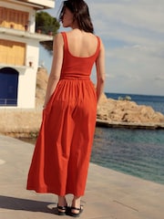 Red 100% Cotton Sleeveless Summer Dress - Image 3 of 7