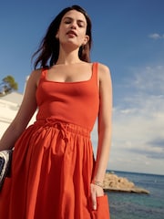 Red 100% Cotton Sleeveless Summer Dress - Image 4 of 7