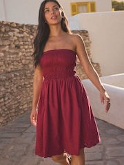Pink 100% Cotton Bandeau Jersey Embroidered Hem Summer Dress - Image 2 of 7
