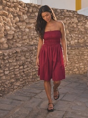 Pink 100% Cotton Bandeau Jersey Embroidered Hem Summer Dress - Image 3 of 7