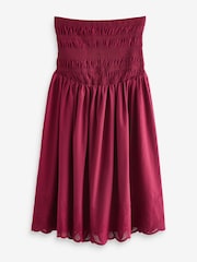 Pink 100% Cotton Bandeau Jersey Embroidered Hem Summer Dress - Image 6 of 7