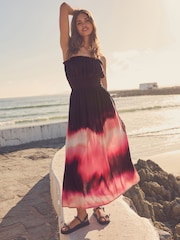 Black/Pink Tie Dye Bandeau Summer Dress - Image 1 of 7