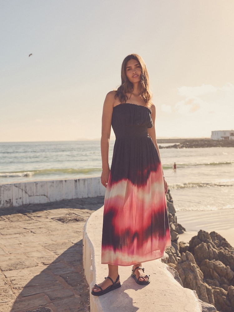 Black/Pink Tie Dye Bandeau Summer Dress - Image 2 of 7