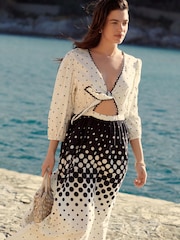 White/Black Long Sleeve Tie Summer Dress - Image 3 of 6