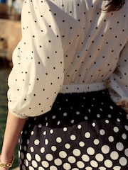White/Black Long Sleeve Tie Summer Dress - Image 6 of 6