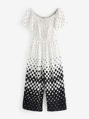 White/Black Off Shoulder Wide Leg Jumpsuit - Image 5 of 6