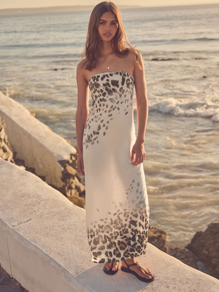 Animal Print Bandeau Maxi Summer Dress - Image 1 of 7