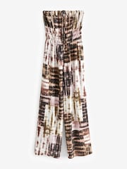 Brown Metallic Tie Dye Multiway Halter-Tie Bandeau Wide Leg Jumpsuit - Image 5 of 6