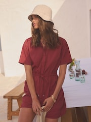 Burgundy Red Tie Waist Utility Cargo Playsuit - Image 3 of 5