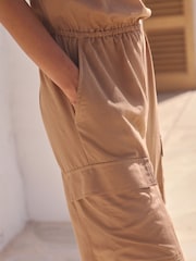 Tan Brown Utility Bandeau Jumpsuit With Linen - Image 6 of 8