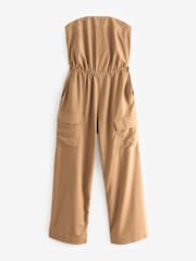 Tan Brown Utility Bandeau Jumpsuit With Linen - Image 7 of 8