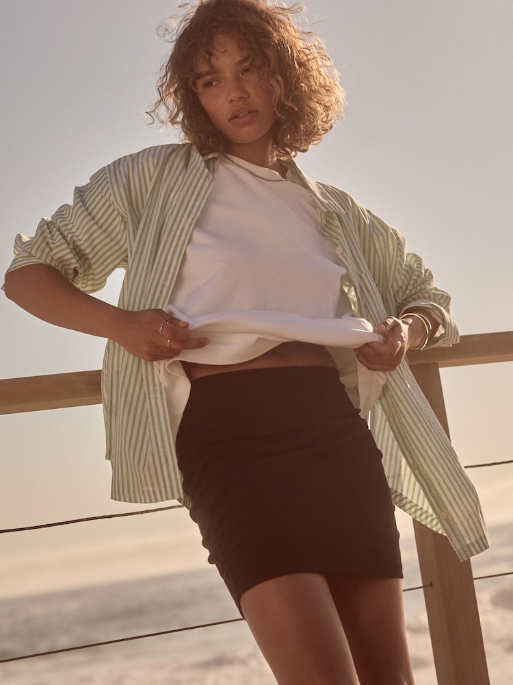 Black Self Ruched Mini Skirt - Image 1 of 7