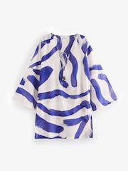 White/Blue 100% Cotton Kaftan Cover-Up - Image 5 of 6