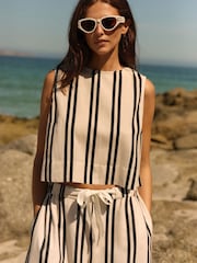 White/Black Stripe Sleeveless Shell Top - Image 3 of 8