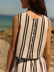 White/Black Stripe Sleeveless Shell Top - Image 4 of 8