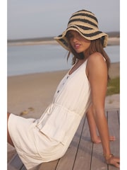 Ecru Cream Utility Sleeveless Mini Dress With Linen - Image 2 of 6