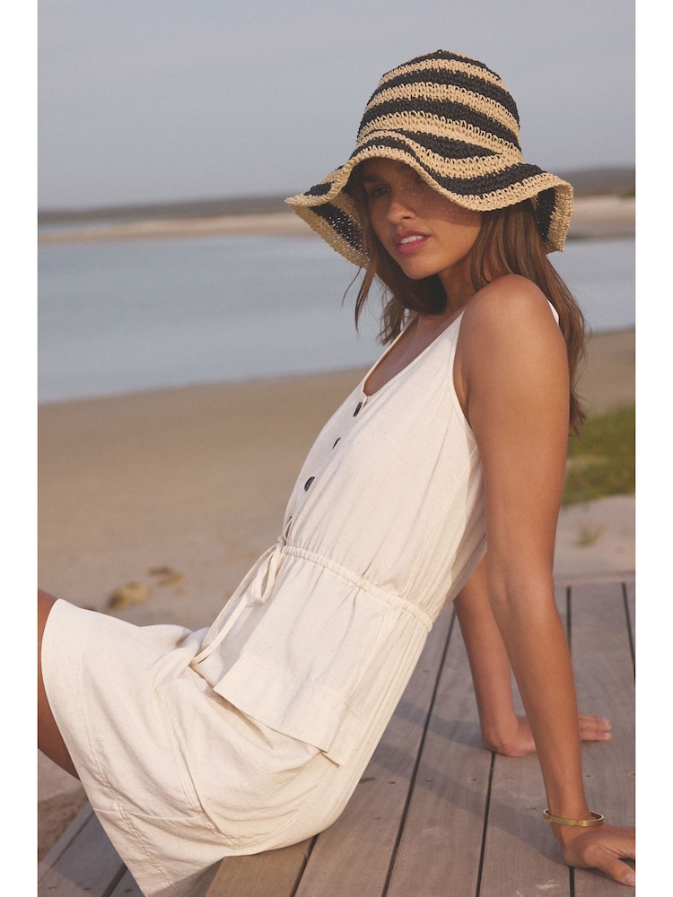 Ecru Cream Utility Sleeveless Mini Dress With Linen - Image 2 of 6