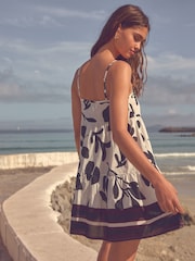 White/Black Floral Mini Tiered Summer 100% Cotton Dress - Image 4 of 7