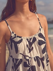 White/Black Floral Mini Tiered Summer 100% Cotton Dress - Image 5 of 7